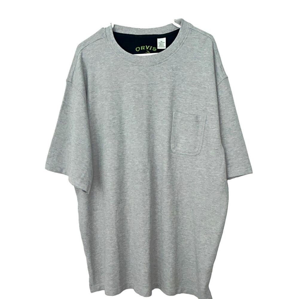 Orvis 1856 Mens Gray Crew Neck Pocket Tshirt Cotton Knit Short Sleeve XL